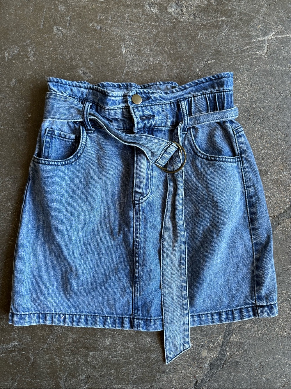 High-Rise Blue Denim Belted Mini Skirt